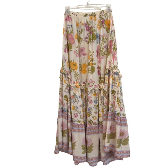 For Love Bell Floral Maxi Skirt Cream Boho Tassel M Boho Cottagecore EUC - Picture 4 of 8